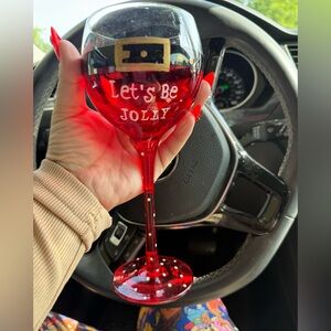 Hand painted Festive Red Wine Glass